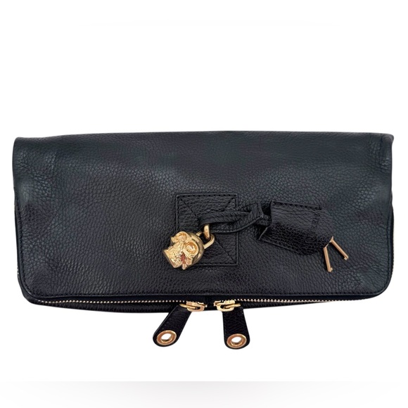 Alexander McQueen Black Leather Skull Medium Clutch Bag